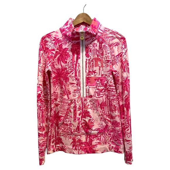 Lilly Pulitzer XS Skipper Popover Skinny Dippers Zip Sweater Top Womens Pink UPF - Picture 1 of 12